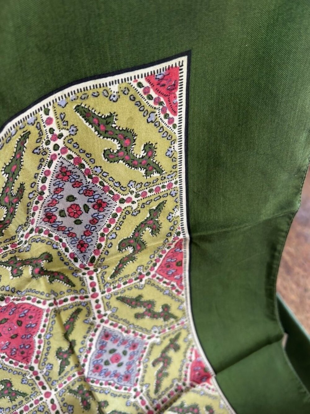 Vintage Liberty of London Green Border Silk Scarf - Picture 9 of 12